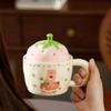 Cartoon Strawberry Mug with Lid Birthday Gift Cute Office Breakfast Cup Creative Ceramic Drinking Cup