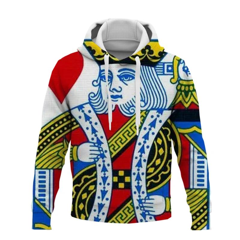 Игральные карты Покер KA Принт Толстовки Мужские/женские Смешные толстовки с капюшоном Мужская одежда Мальчики/девочки Harajuku Смешные куртки Пальто Топы