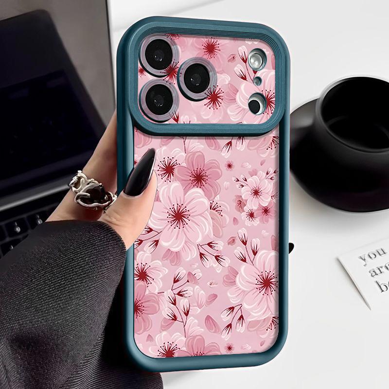 Full Screen Peach Blossoms Floral Case For iPhone 17 Pro Max Funda Shockproof Bumper Cover For iPhone 16 Pro Max 15 14 13 12 11 Air 16E