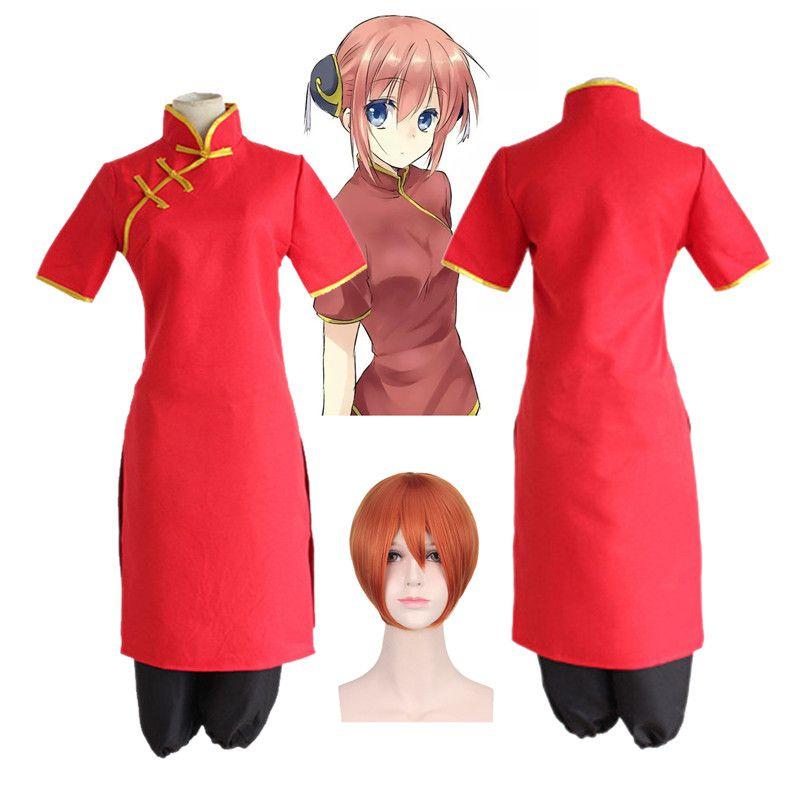 Изысканный красный костюм для косплея Gintama Kagura, униформа, платье и комплект брюк для поклонников аниме