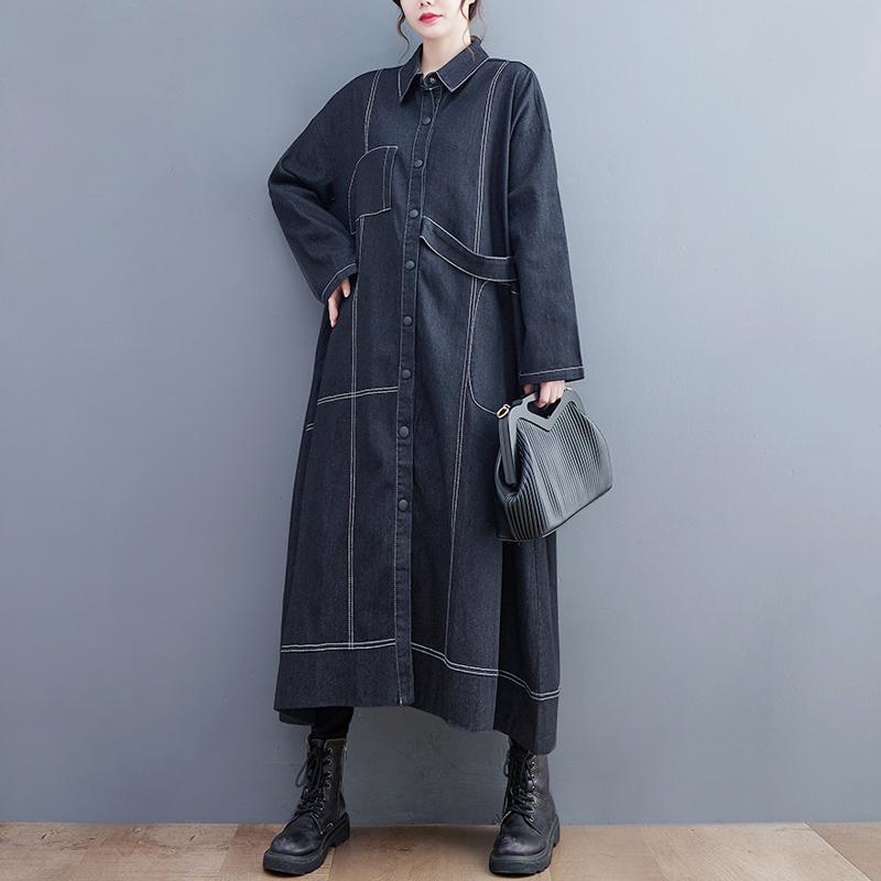Woman Loose Fit Oversized Denim Windbreaker Long Denim Trench Coat