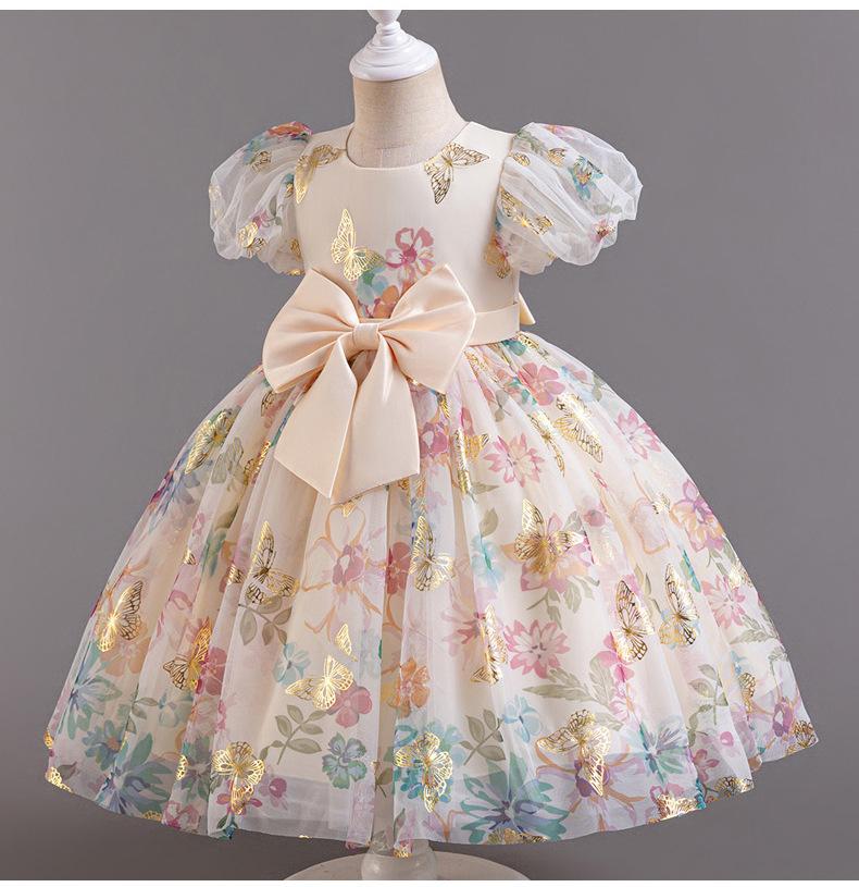 Новое милое и милое платье принцессы с пышными рукавами и большим бантом, бабочкой и цветочным принтом, школьное выпускное вечернее платье