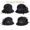 Vintage 1920s Wool Cloche Hat Black Elegant Floral Feather Church Fascinator Hat Derby Dress Hat with Satin Rose Embellishment