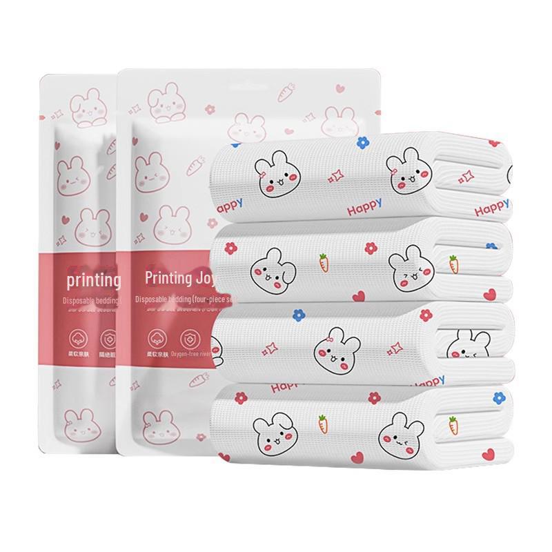 Одноразовый набор из четырех предметов с принтом: Простыня, пододеяльник, наволочка — удобные для путешествий, гигиеничные постельные принадлежности для отелей и путешествий