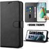 Case - Booling - for Samsung Galaxy S21 - with 2 Tempered Glasses - Flap - Leather Effect - Black