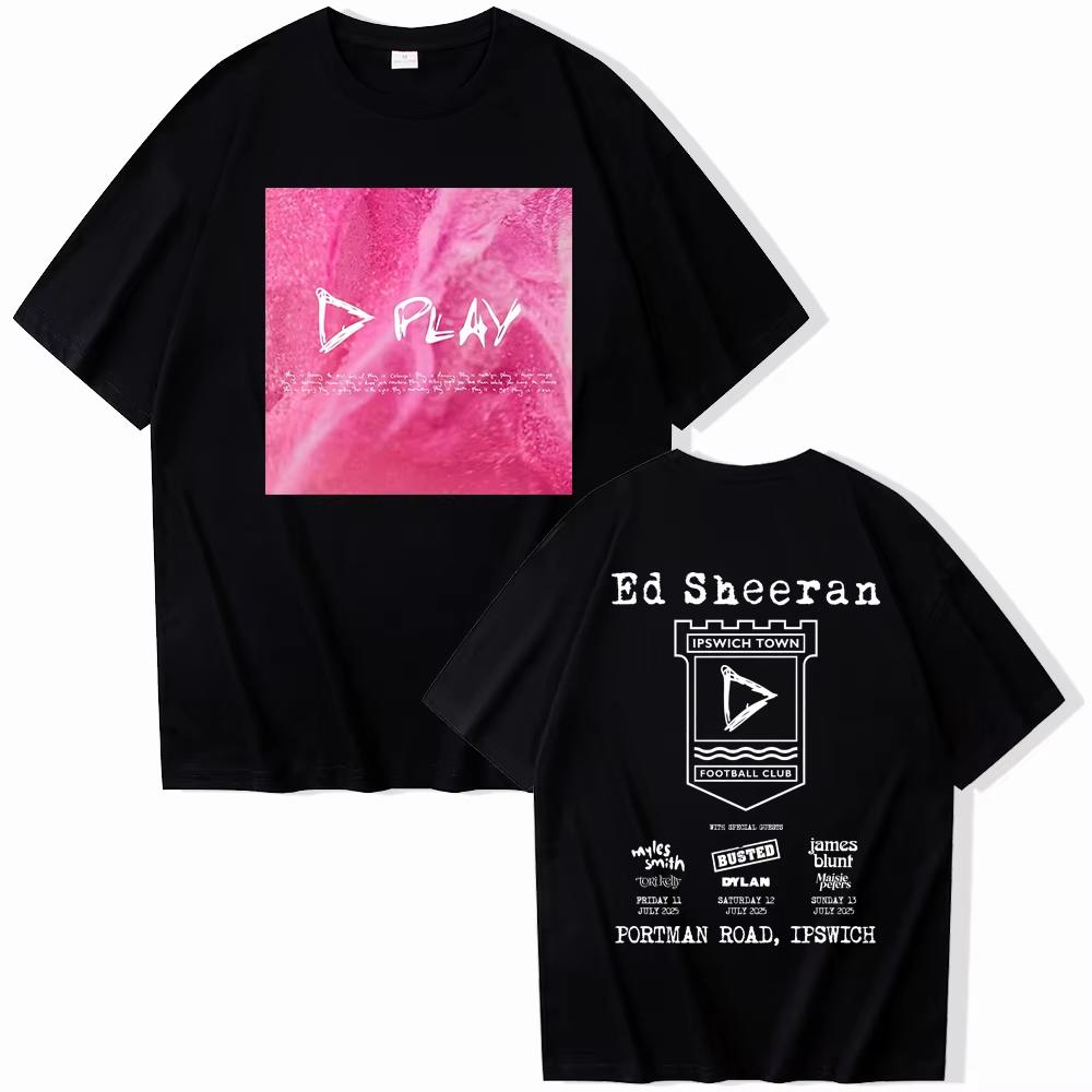 Хлопковая футболка с принтом Ed Sheeran Play Tour Летние мужские и женские футболки Streetwear Хип-хоп Мерч Ed Sheeran Графические футболки Топы