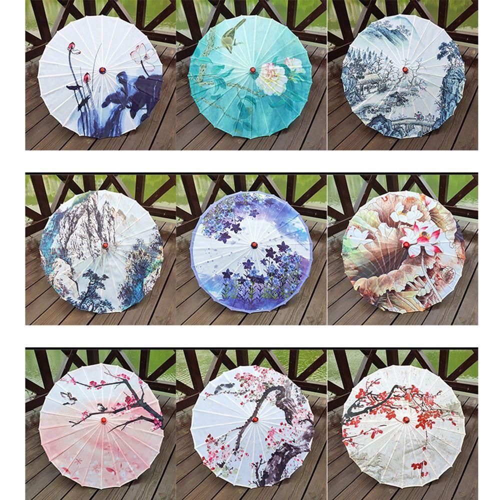 Vintage Chinese Silk Umbrella Decorative Hanging Stick Umbrella Sturdy Oiled Paper Umbrella Kids