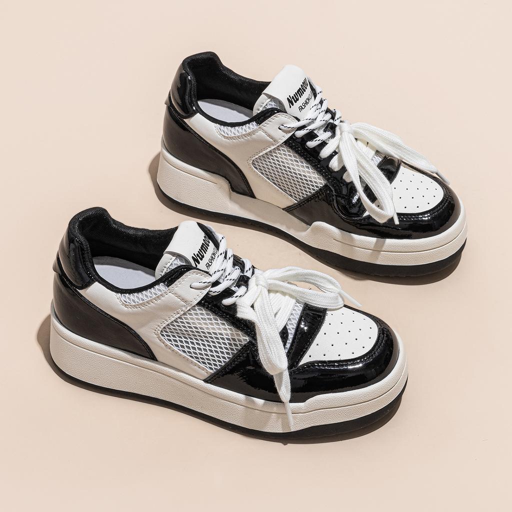 Leather Platform Mesh Heightening Shoes Women's Spring and Summer New Women's Shoes Versatile Sports Shoes