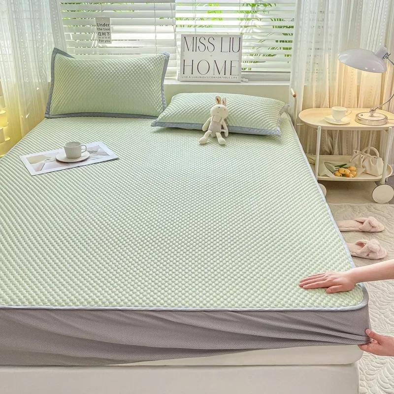 Летний холодильник-холодильник из латекса, комплект простыней, мягкий коврик для кондиционирования воздуха, юбка-кровать, моющийся однотонный противоскользящий защитный чехол для матраса