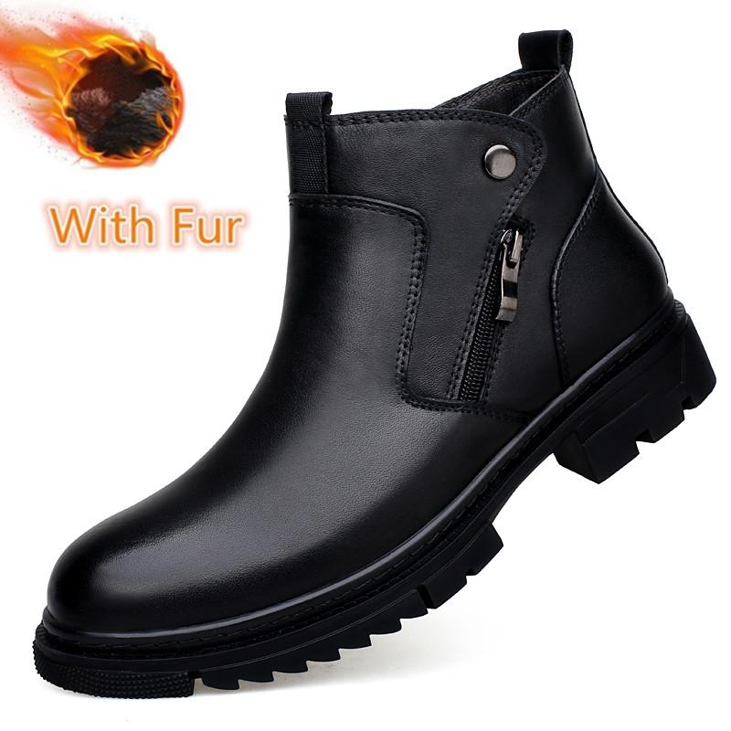 Мужские повседневные кроссовки из натуральной кожи на шнуровке, уличные ботинки, теплые плюшевые зимние ботинки для мужчин, боковая молния, новые мотоциклетные ботинки