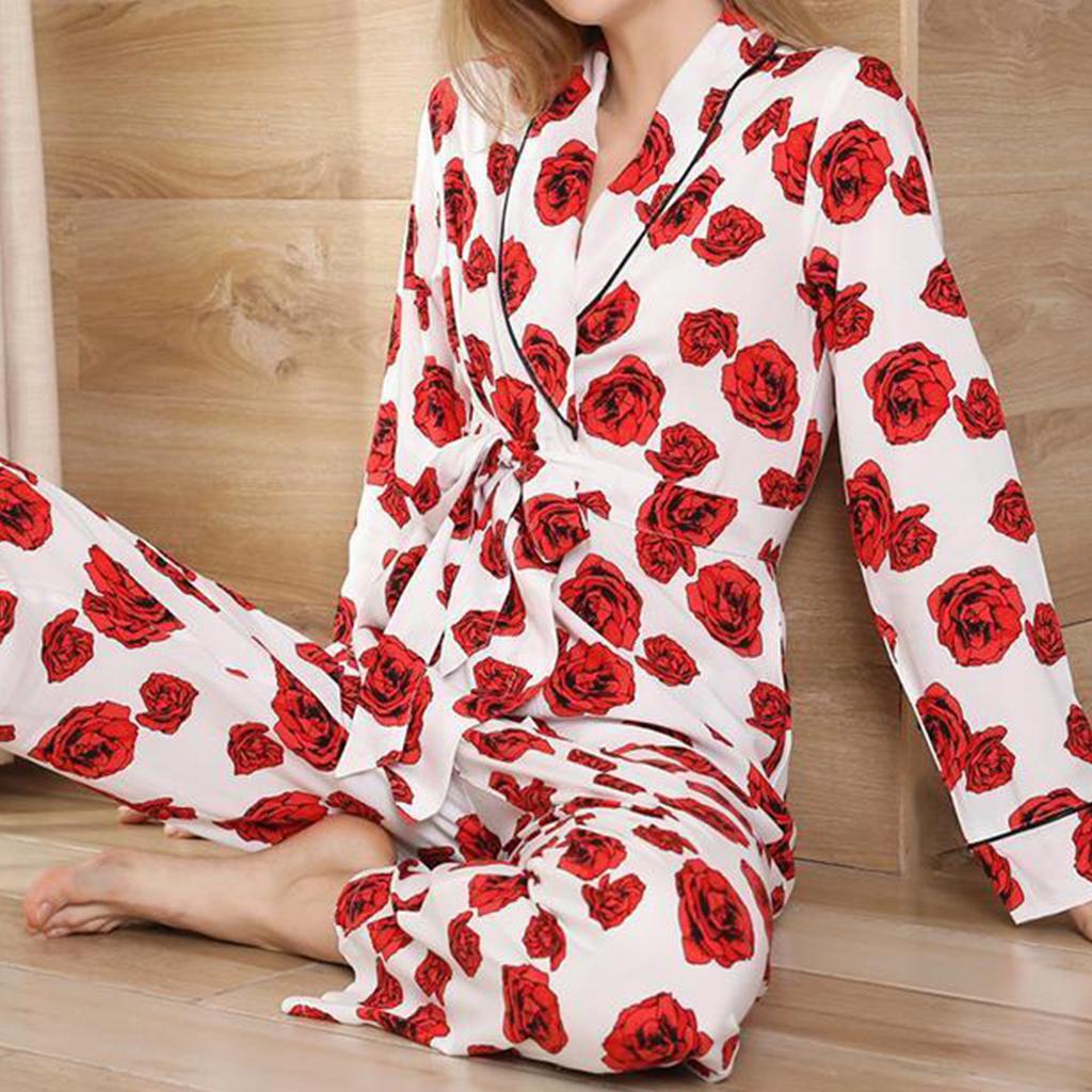 Women's Homewear Autumn and Winter Casual Pajamas Loose Tie Robe Trousers Suit