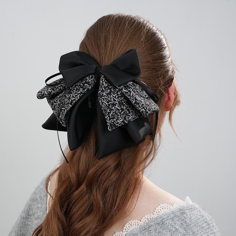 1pc Retro Floral Simple Spliced Bow Hairpin New Fashion Ponytail Clip Satin Korean Style Elegant Hair Claw