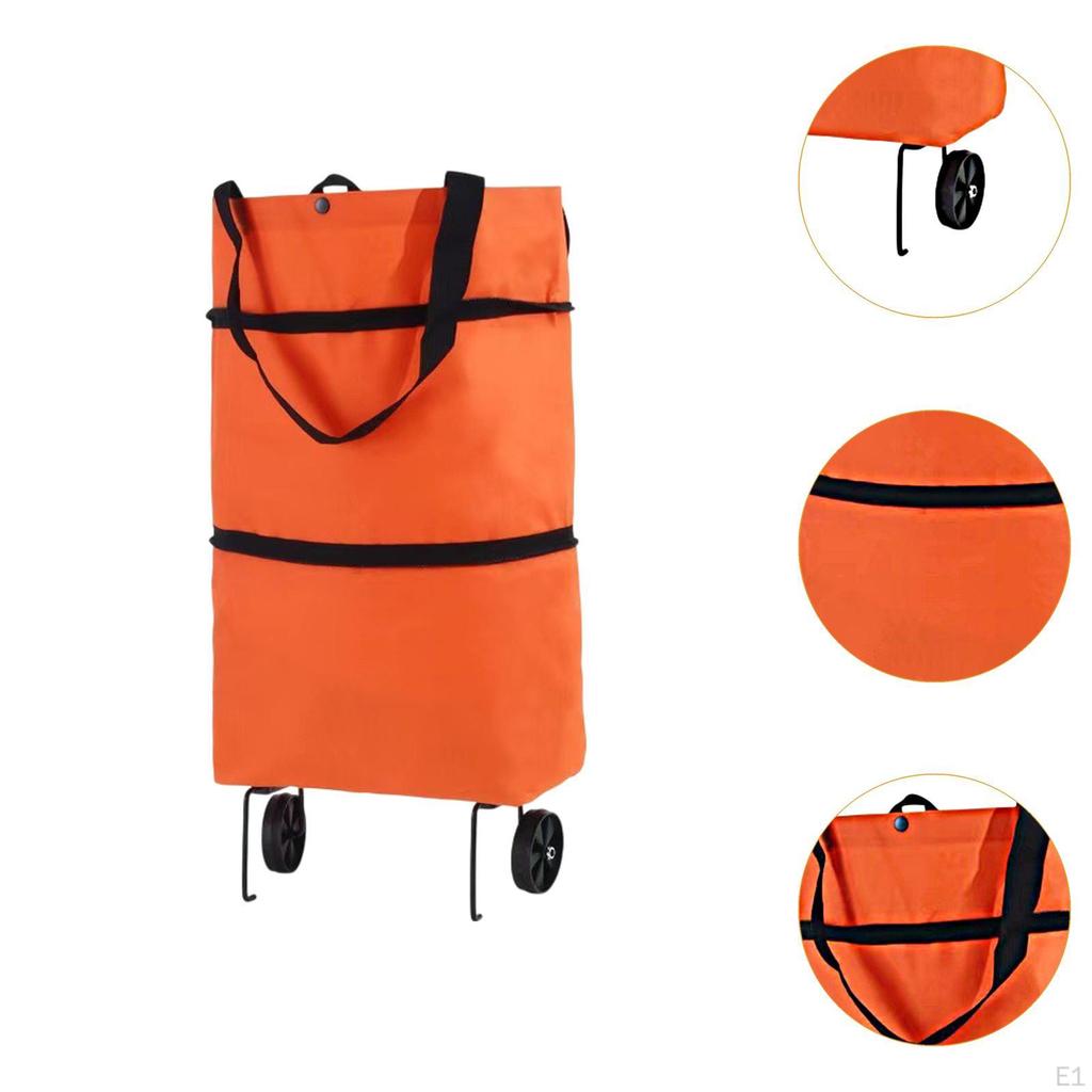 Rolling Shopping Bag Foldable Tote 2 In 1 with Wheels Shoulder Trolley for Kitchen Vegetable