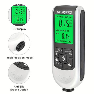 Цифровой толщиномер покрытий HW300PRO, диапазон 0-2000 мкм, двойная технология Fe и NFe, высокоточный тестер лакокрасочного покрытия автомобиля