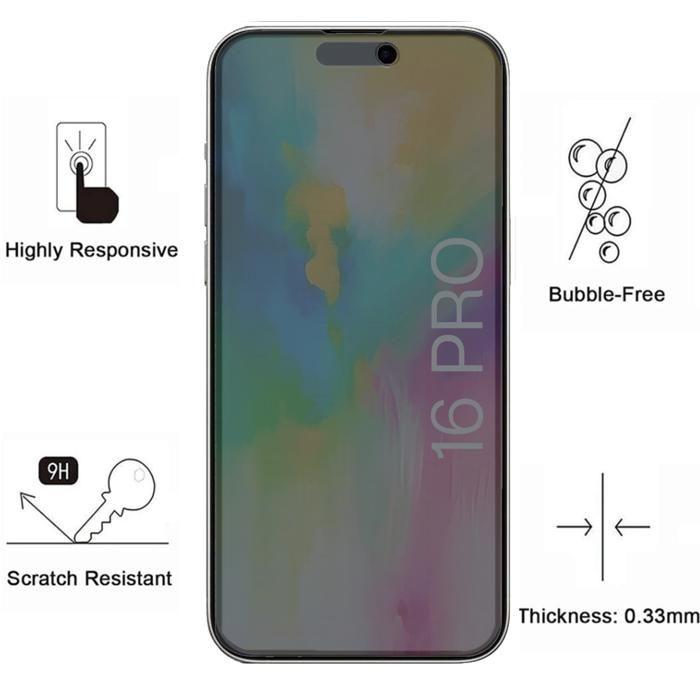 Защитная пленка - Phonillico® - iPhone 16 PRO - Закаленное стекло - Упаковка из 4 штук - Защита от шпионажа