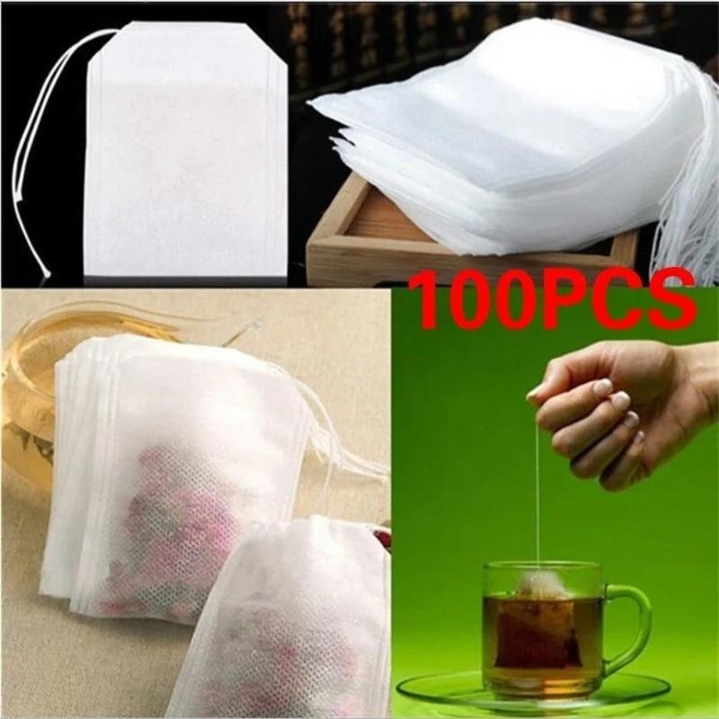 100 Pcs Empty Loose Tea Bag Scented Tea Bags Drawstring Pouch Bag Seal Filter for Herb Spice Household Accessories Supplies