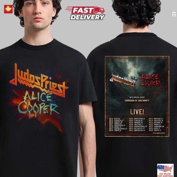 Judas Priest And Alice Cooper North American Tour Date 2025 2 Sided TShirt Unisex T-Shirt