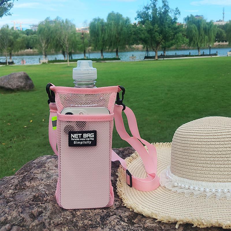 Portable Sport Water Bottle Cover Mesh Cup Sleeve Pouch With Strap Mobile Phone Bag Visible Bag Outdoor Camping Accessories