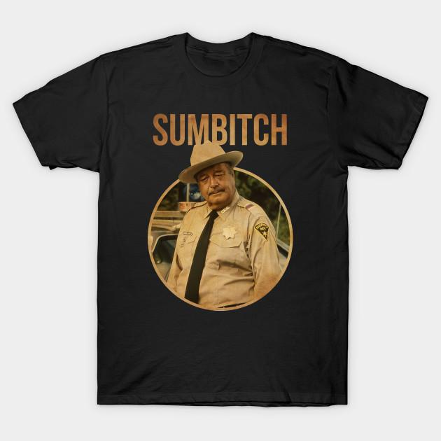 Asian Size Men Black Print T-shirt Sumbitch Justice Sheriff Bandit No-Cut Heat Transfer Print Cotton Tshirt