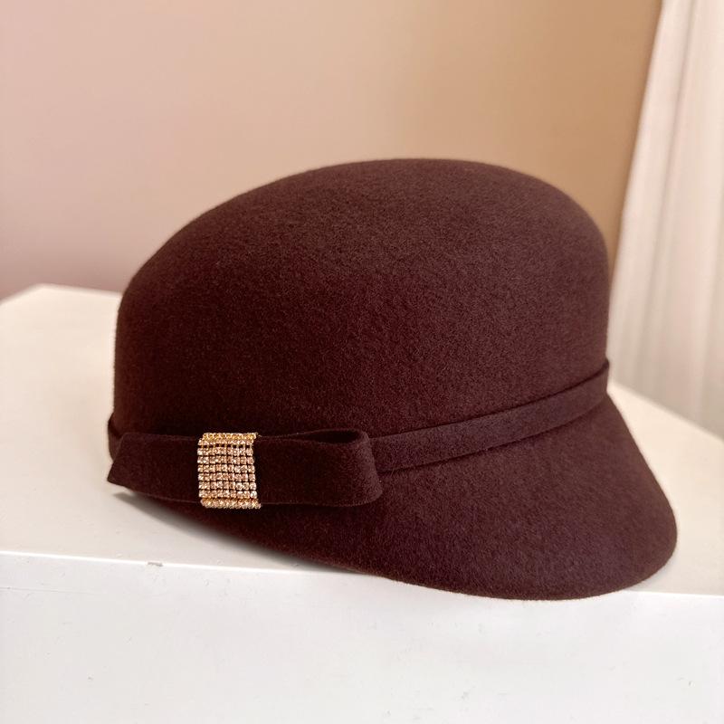 Французская шляпа для верховой езды со стразами и бантом Осень-зима Австралийская шерстяная фетровая шляпа Премиум-кепка для газетчика