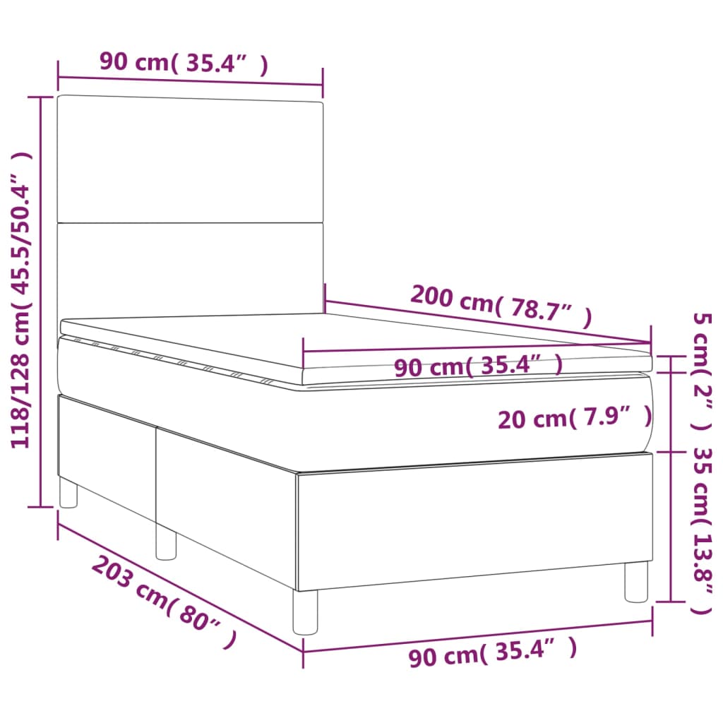 Box Spring Bed with Mattress & LED Light Pink 90x200 cm Velvet