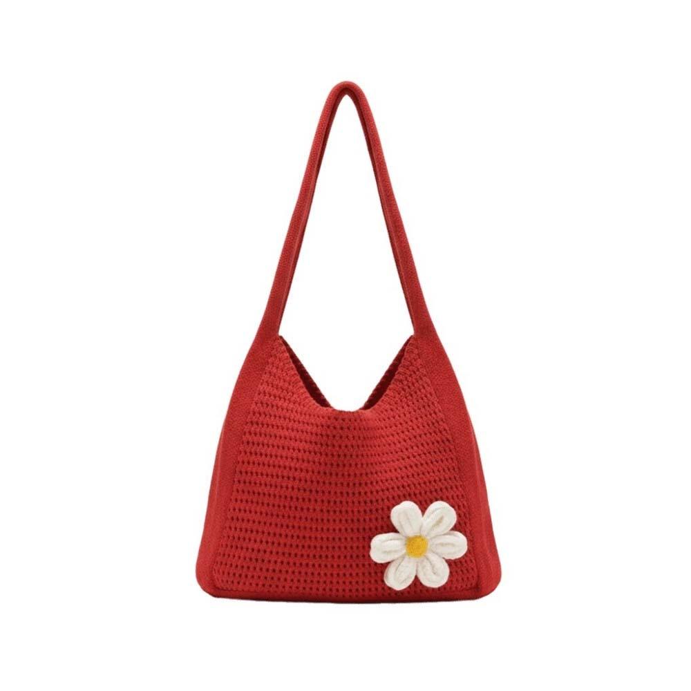 Sweet Knitted Tote Bag Breathable Seaside Vacation Handbag Trendy Crochet Shoulder Bag  Female