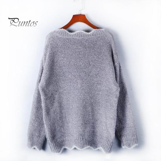 Женский свитер с длинным рукавом, свободный крой, V-образный вырез, вязаный свитер, женский повседневный джемпер, пуловер, топ для осени и зимы