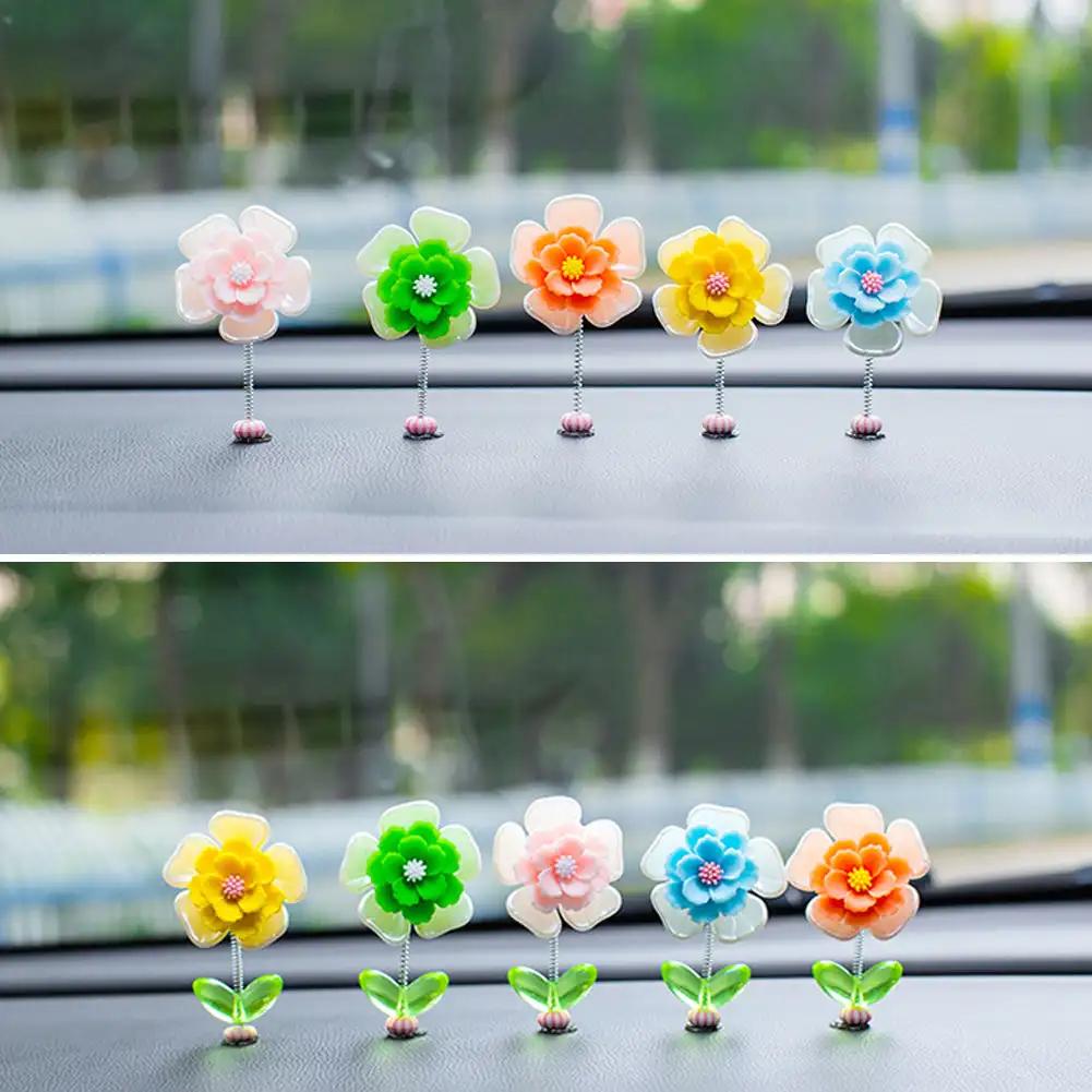 5Pcs Car Interior Shaking Head Beautiful Daisy Flowers Ornament Decoration Shake Head Decor Double-sided Tape