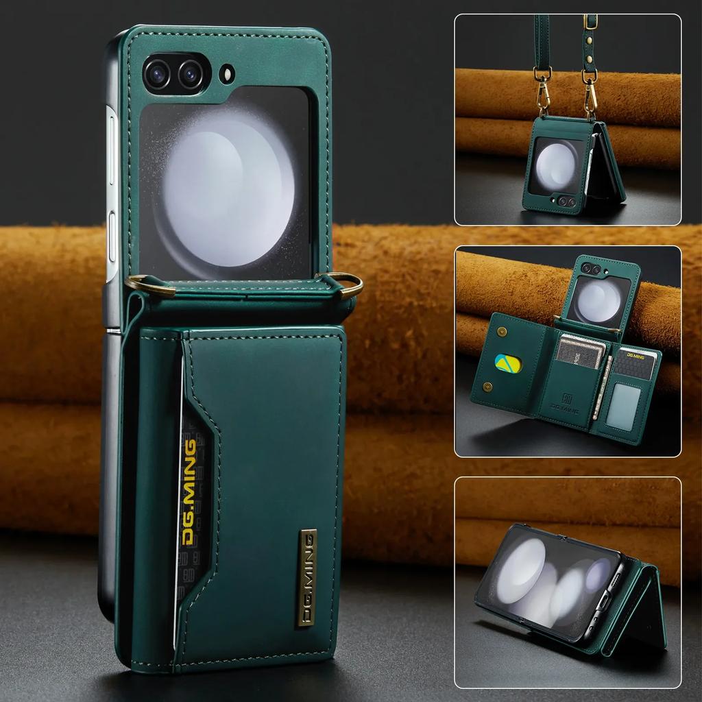 Многофункциональный кожаный чехол-кошелек для карт Samsung Z Flip 6 5 4 3 5G Crossbody Lanyard Phone Bag для Galaxy Z Flip6 Flip5 Flip4