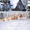 Merry Christmas Long Strip Fence Banner, Santa Snowman Reindeer Gingerbread Tree Ice Snow Village Gift Cart Design, Polyester Outdoor Decoration