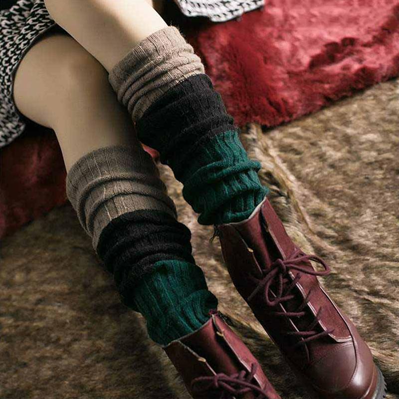 Christmas Gift Warm Wool Knitted Leg Warmers Footless Calf Socks Boho Winter Protective Stocking For Women Girls