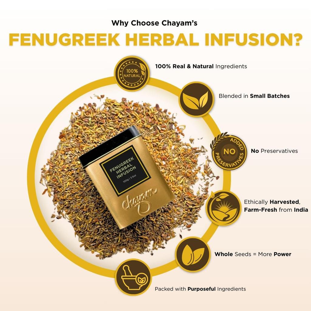 CHAYAM Digestion Aid Infusion with Fenugreek | 100g Caffeine-Free Infusion for Digestion, Gut Health & Lactation Support | Fennel, Cumin, Aj