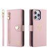 Applicable iPhone17ProMax Phone case with gold-embossed heart and zipper card slot17/16Flip cover with card slot15Wallet