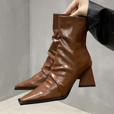 Новые ботильоны женские осенне-зимние короткие остроносые женские дизайнерские модные женские лакированные кожаные сапоги на толстом каблуке с застежкой-молнией