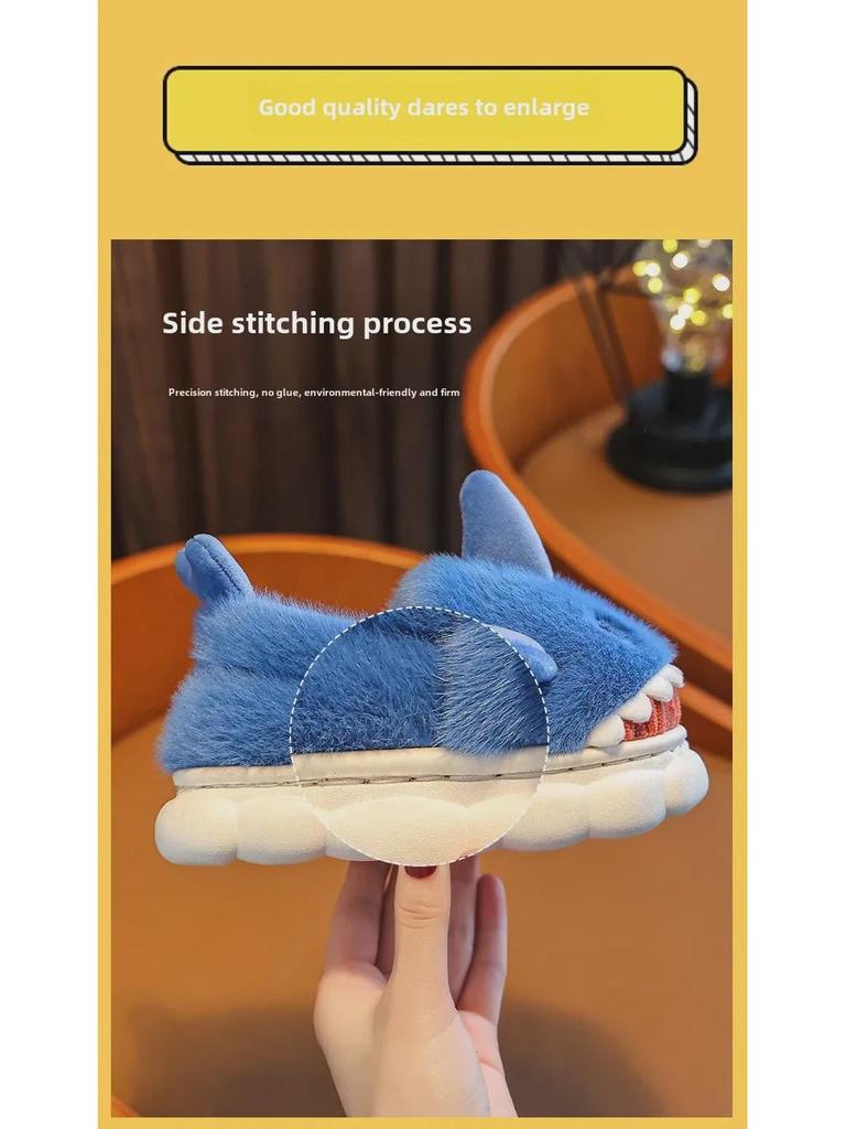 Детские зимние хлопковые тапочки с меховыми пятками - нескользящая домашняя обувь с героями мультфильмов для мальчиков и девочек