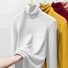 Autumn Winter Women's Fleece Base Shirt Fleece-brushed Long Sleeve Turtleneck Solid Color Slim-fit Stretchy T-shirt Top