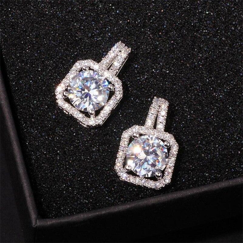 Роскошные ювелирные изделия, стерлинговое серебро 925 пробы, круглая огранка, белый топаз, CZ, квадратный бриллиант, вечерние женские свадебные серьги-гвоздики для любви