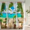 Европейский Сад Патио Пейзаж Шторы для душа Пляжные Цветы Занавеска для ванной для ванной Полиэстер Водонепроницаемая Штора для душа