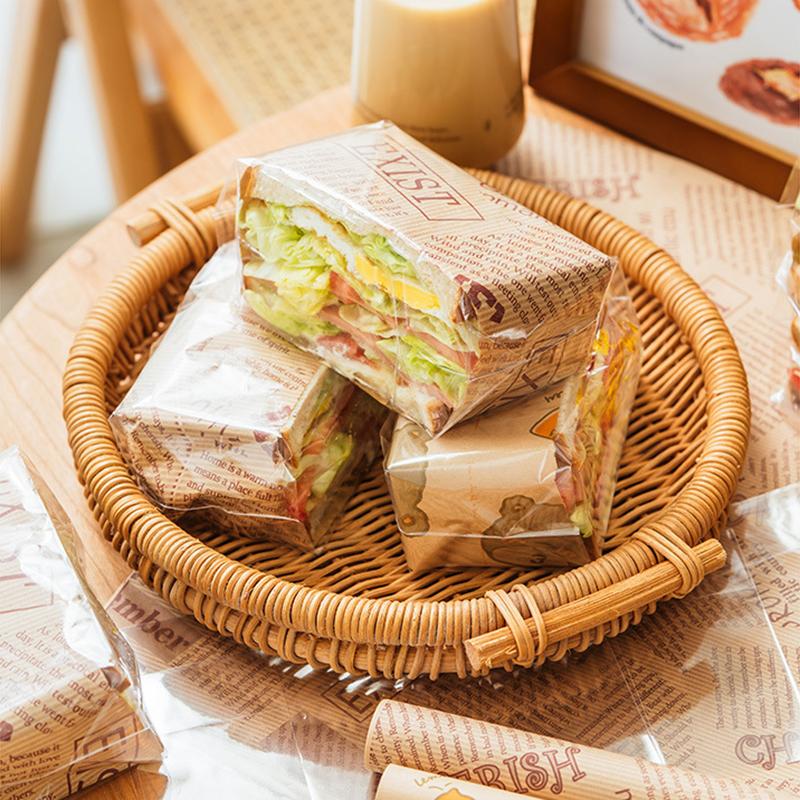 100Pcs Transparent Disposable Candy Gift Bags Flat Pocket Plastic Bag Bread Toast Cookies Baking Packaging Bag Supplies Party