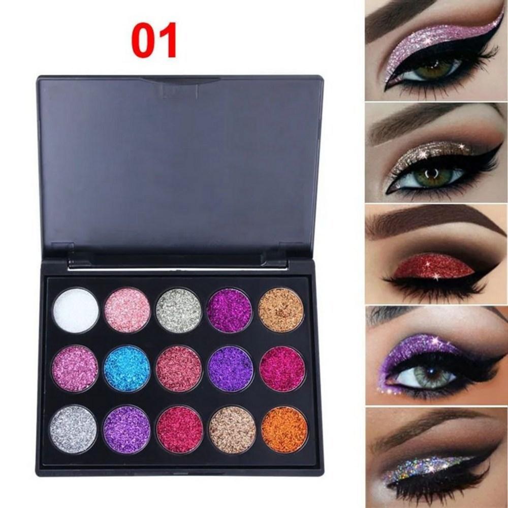 OWOSC Палетка теней для век с блестками 15 цветов Водостойкая Перламутровая Бриллиантовая Яркая Косметика Профессиональный макияж, 01, 1 шт.