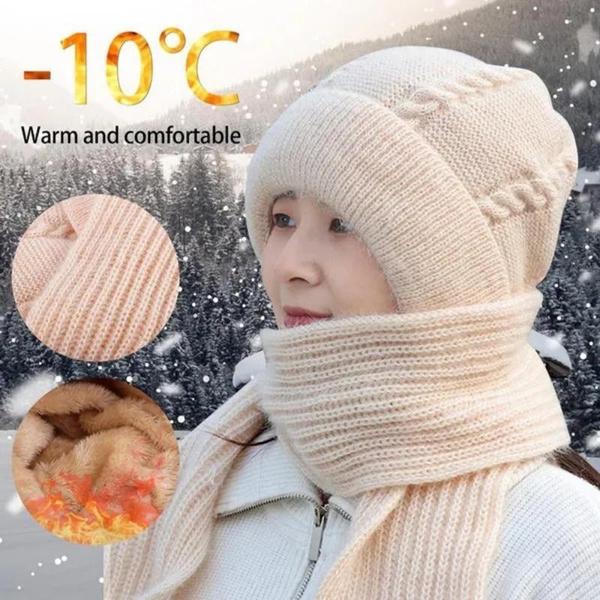 1Pc Integrated Ear Protection Windproof Cap and Scarf Knitting Thickening Hat Winter Pullover Hat Scarf