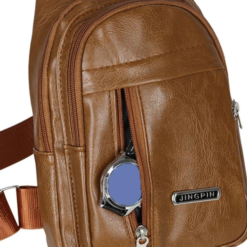 PU Leather Men's Chest Bag Large Capacity Sports Waist Bag Casual Shoulder Crossbody Bag Business