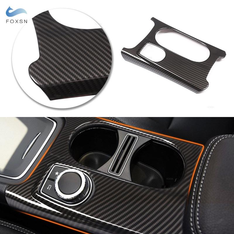 For Mercedes Benz A GLA CLA Class W176 X156 C117 ABS Carbon Fiber Texture Car Center Console Water Cup Holder Cover Trim