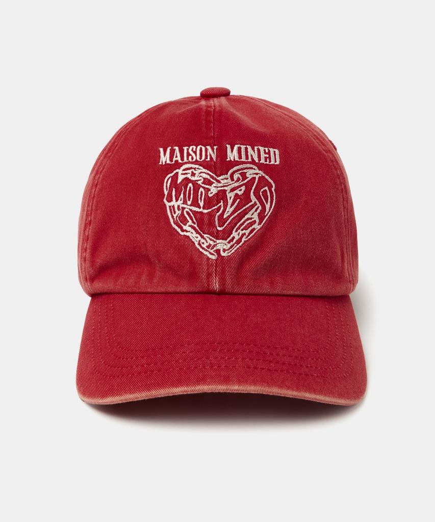 MAISON MINED Кепка-дакка с рисунком в виде сердца, винтажная, стиранная, красная