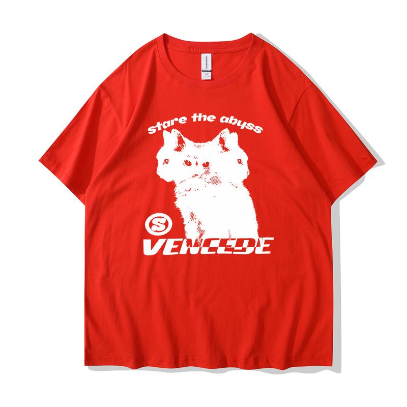 2024 New Streetwear Tshirt Hydra Cat Graphic T Shirt Unisex Cotton Tshirt Hip Hop Loose Tops Tees Summer Short Sleeve Black White