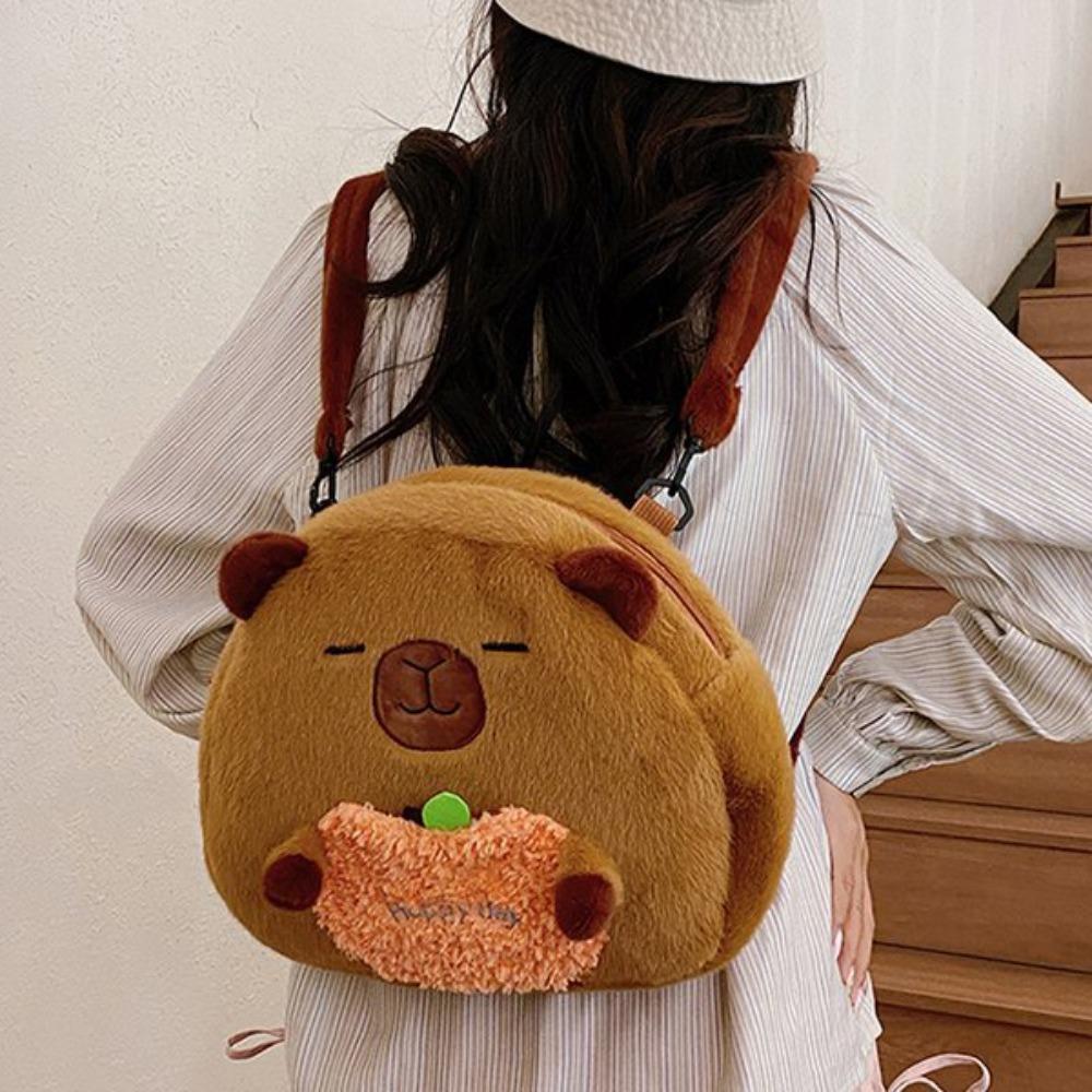 Plush Capyabra Backpack Stuffed Cartoon Doll Bag Storage Bag Capyabra Plush Bag  School