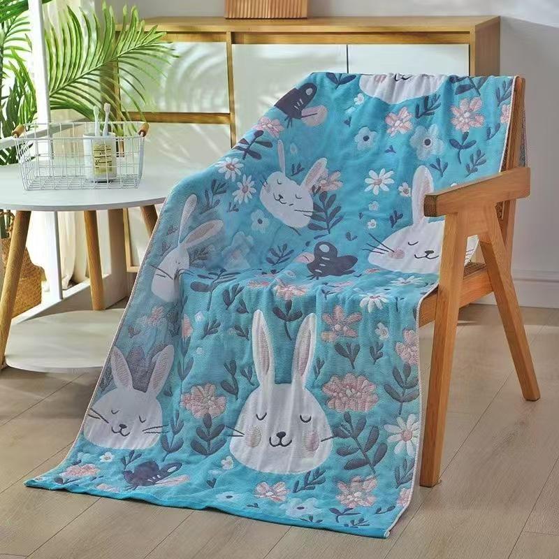 Extra Large Cotton Gauze Cartoon Bath Towel - Soft, Quick-Drying for Adults & Kids