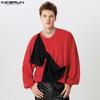 INCERUN Men Round Neck Big Bow Patchwork Long Sleeve Pullover Tops