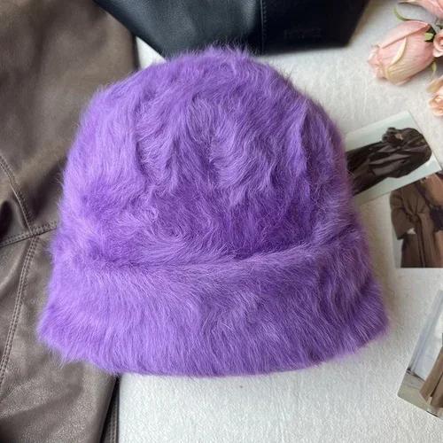 Fashion Rabbit Fur Beanies Women Soft Warm Fluffy Angola Winter Knitted Hat Female Plush Windproof Bonnet Skullies Cap