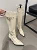 Fashion Knee High Boots Boots for Women Cool Metal Pointed Toe High Heels Fashion Western Boots Female Rivet Buckle Sexy Ladies Booties